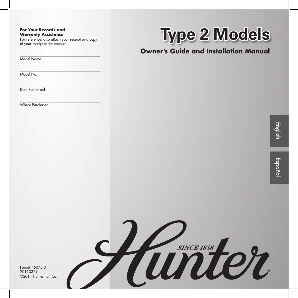 Hunter Fan Type User Manual | 18 pages