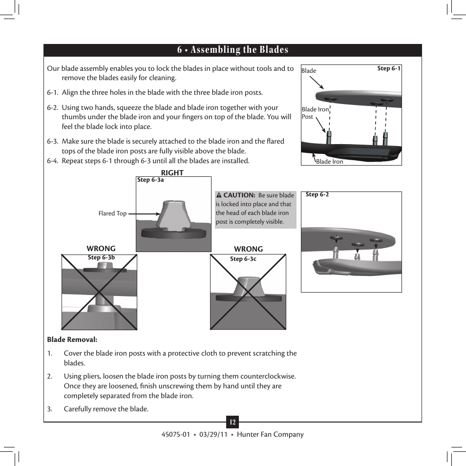 6 • assembling the blades | Hunter Fan Type User Manual | Page 12 / 18