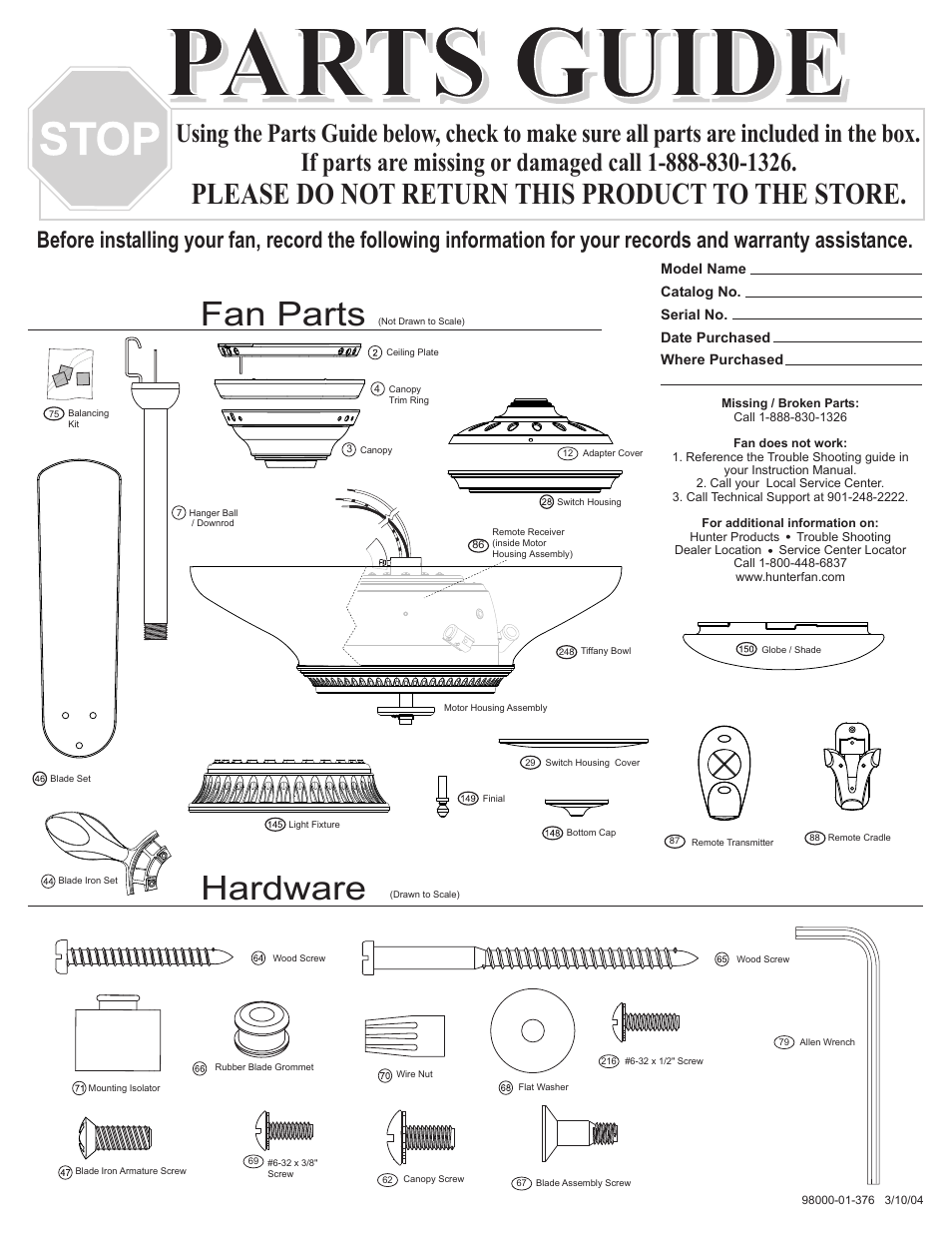 Hunter Fan 28424 User Manual | 4 pages