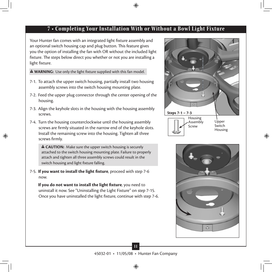 Hunter Fan Type 7 Models User Manual | Page 11 / 16