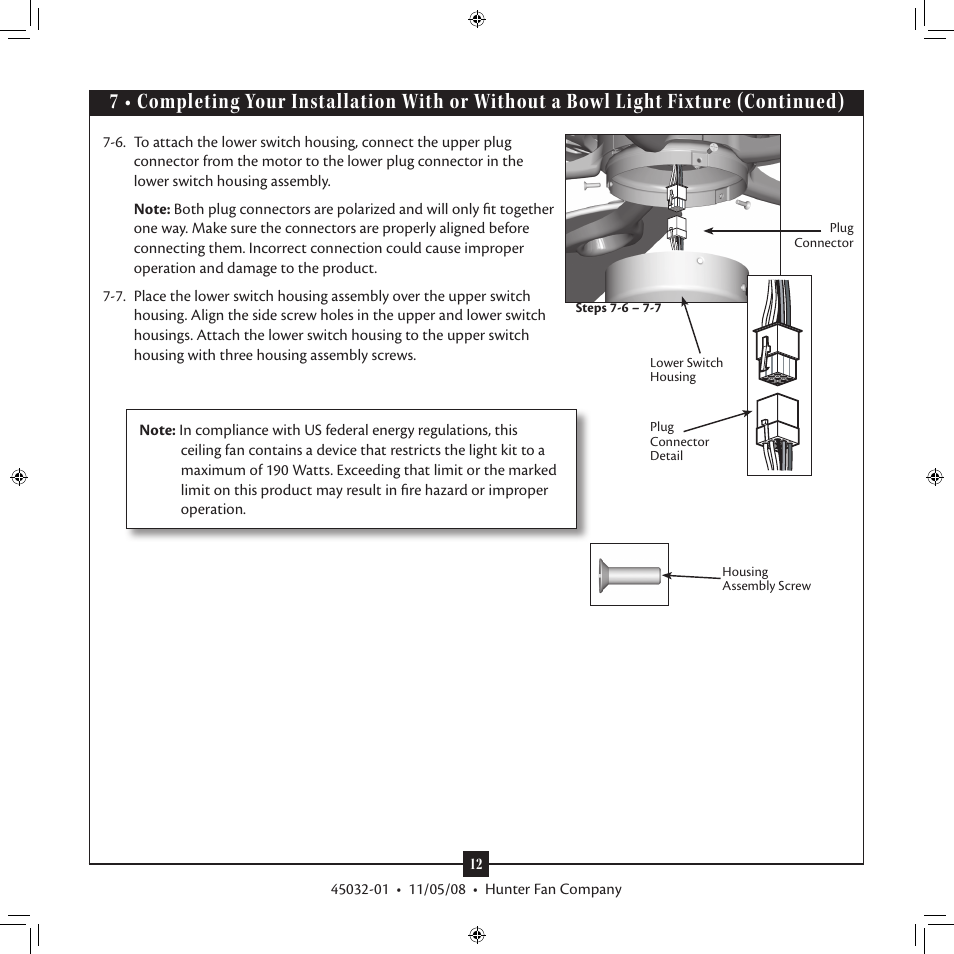 Hunter Fan Type 7 Models User Manual | Page 12 / 16