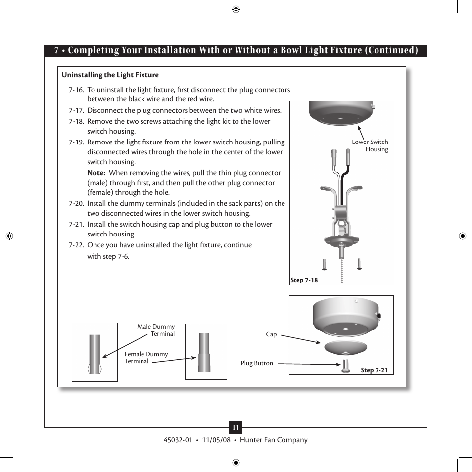 Hunter Fan Type 7 Models User Manual | Page 14 / 16