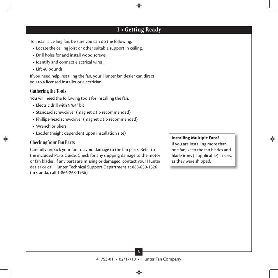 1 • getting ready | Hunter Fan 41753-01 User Manual | Page 6 / 15