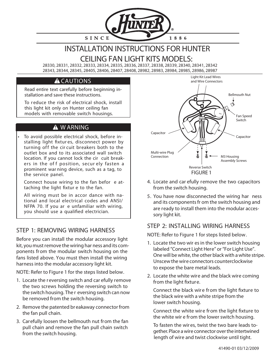 Hunter Fan 28345 User Manual | 2 pages