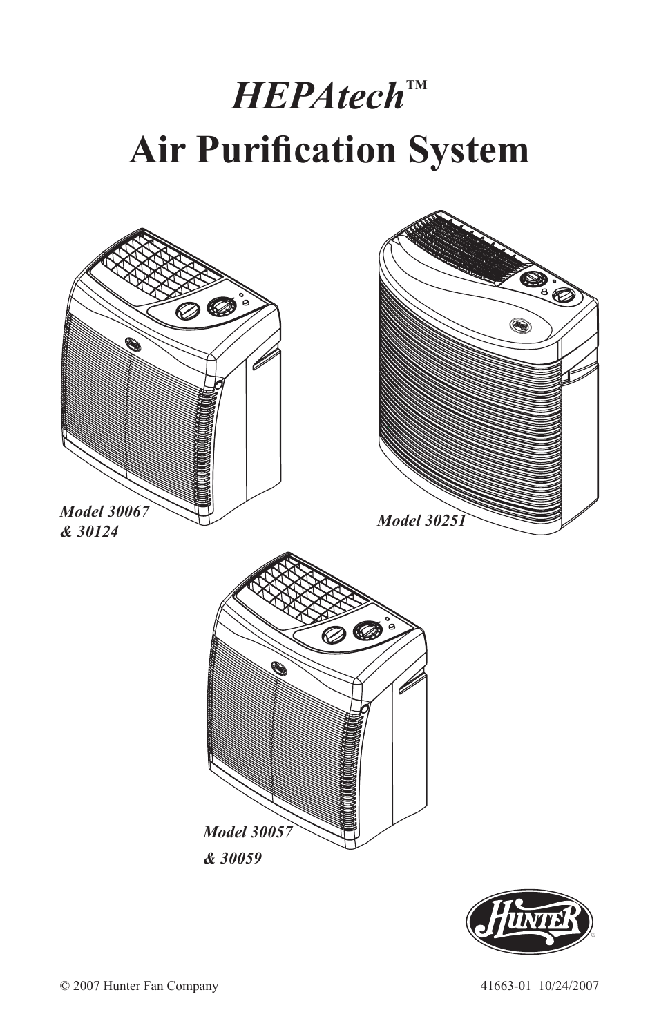 Hunter Fan HEPATECH 30059 User Manual | 8 pages