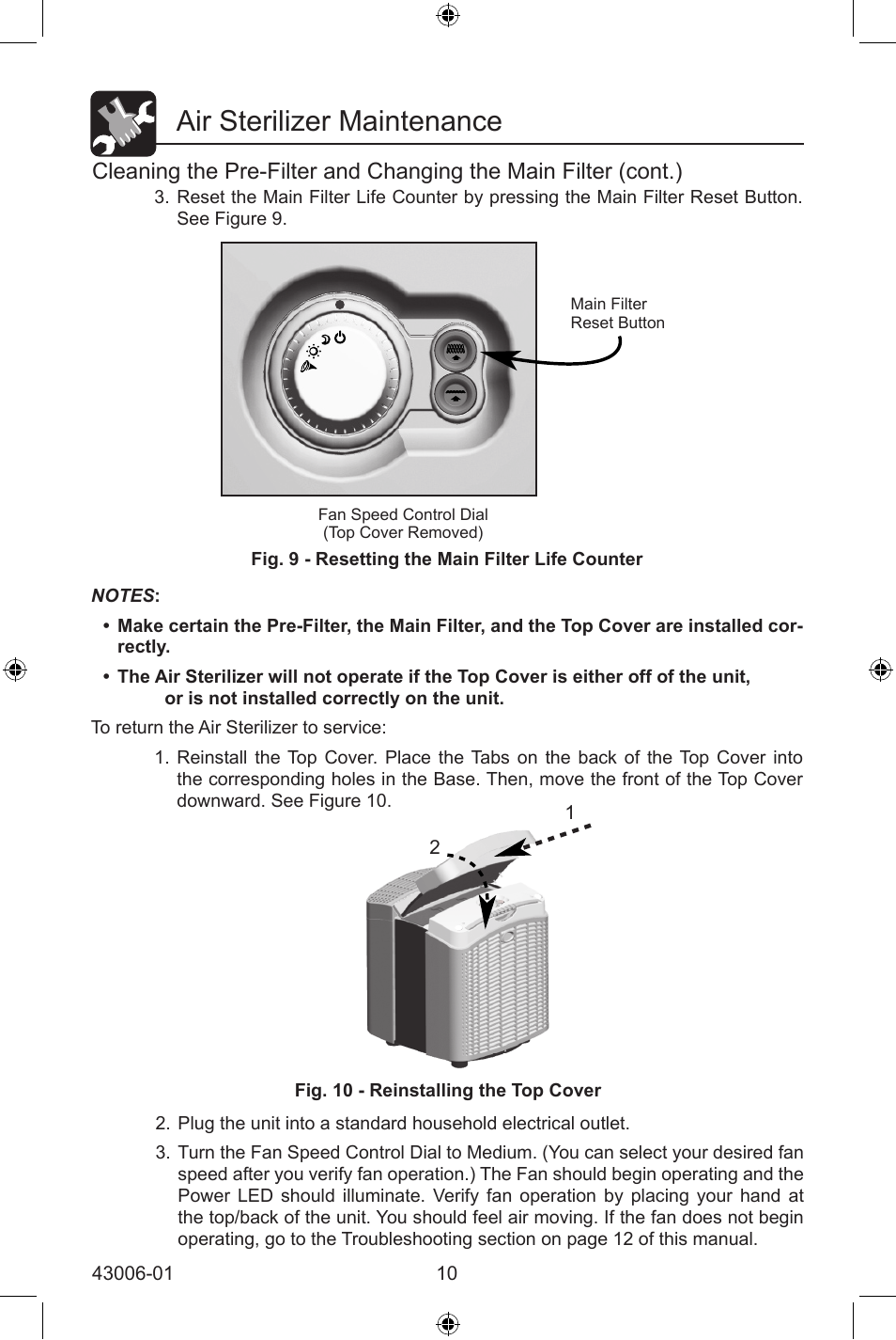 Air sterilizer maintenance | Hunter Fan 30582 User Manual | Page 10 / 16