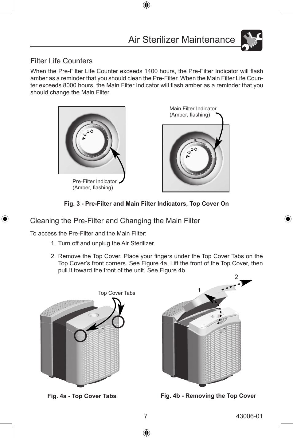 Air sterilizer maintenance, Filter life counters | Hunter Fan 30582 User Manual | Page 7 / 16