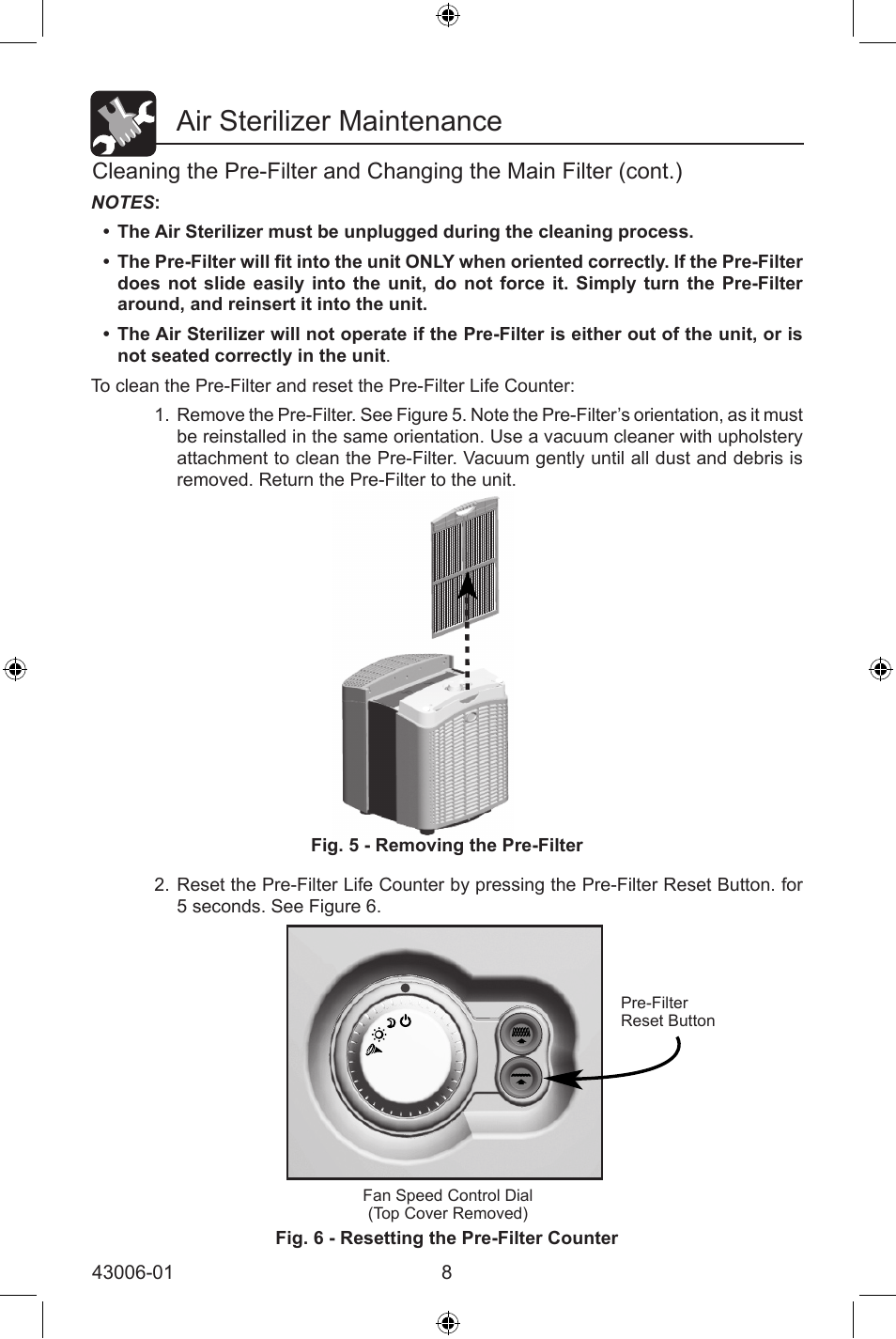 Air sterilizer maintenance | Hunter Fan 30582 User Manual | Page 8 / 16