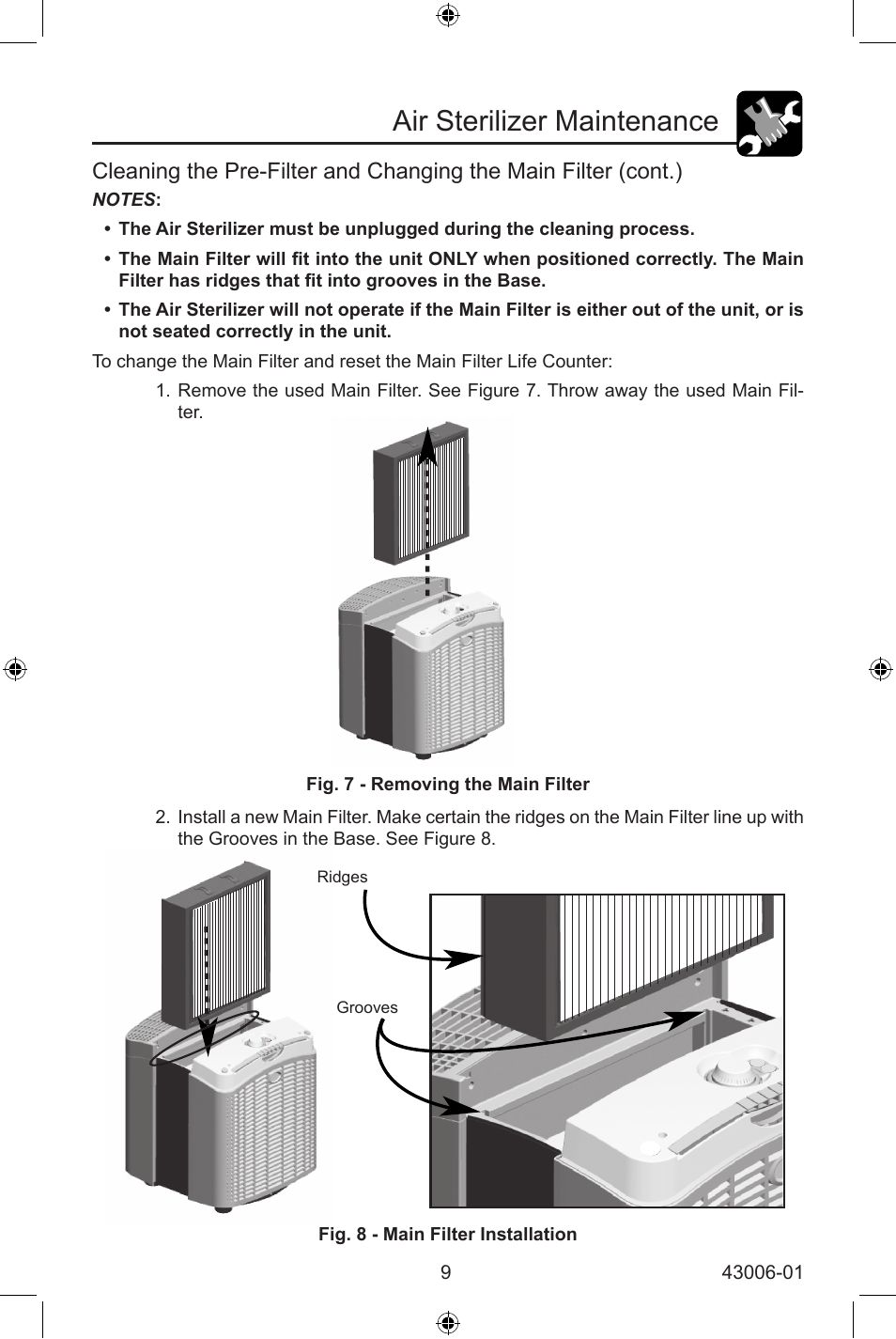 Air sterilizer maintenance | Hunter Fan 30582 User Manual | Page 9 / 16