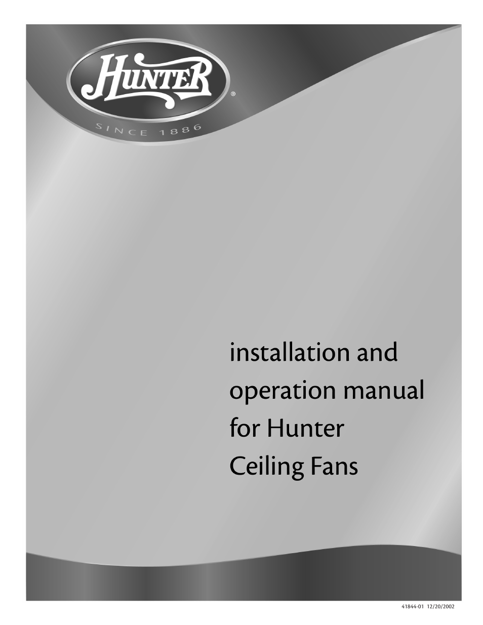 Hunter Fan 41844-01 User Manual | 9 pages