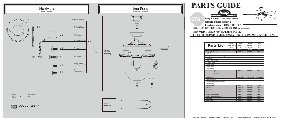 Hunter Fan 28459 User Manual | 2 pages