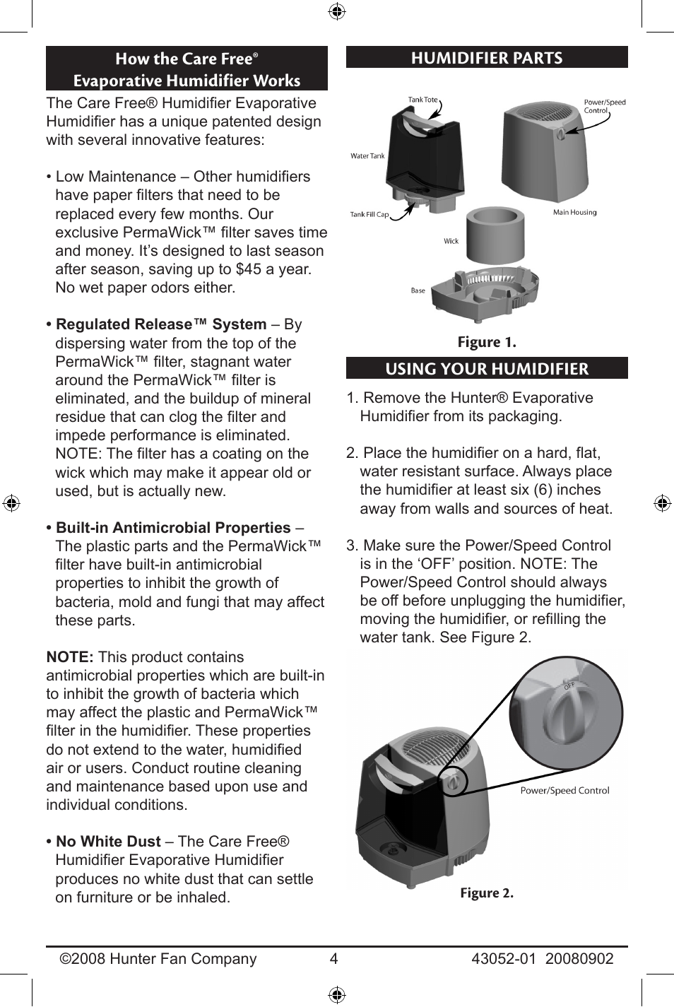 How the care free® evaporative, Using your humidifier | Hunter Fan 43052-01 User Manual | Page 4 / 25