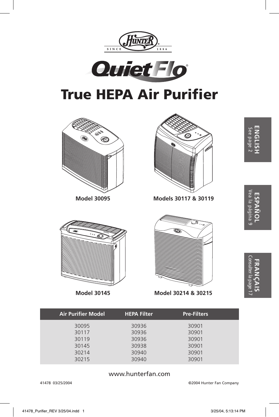 Hunter Fan 30145 User Manual | 24 pages