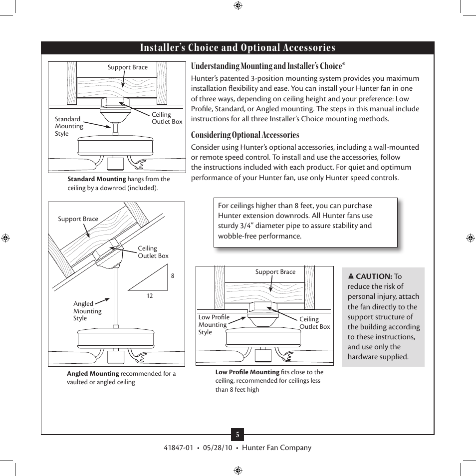 Installer’s choice and optional accessories, Understanding mounting and installer’s choice, Considering optional accessories | Hunter Fan TypeB User Manual | Page 5 / 17