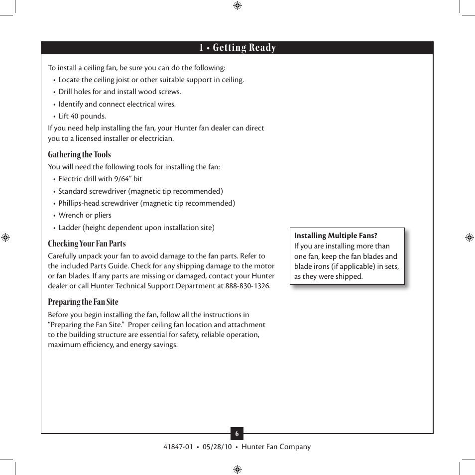 1 • getting ready | Hunter Fan TypeB User Manual | Page 6 / 17