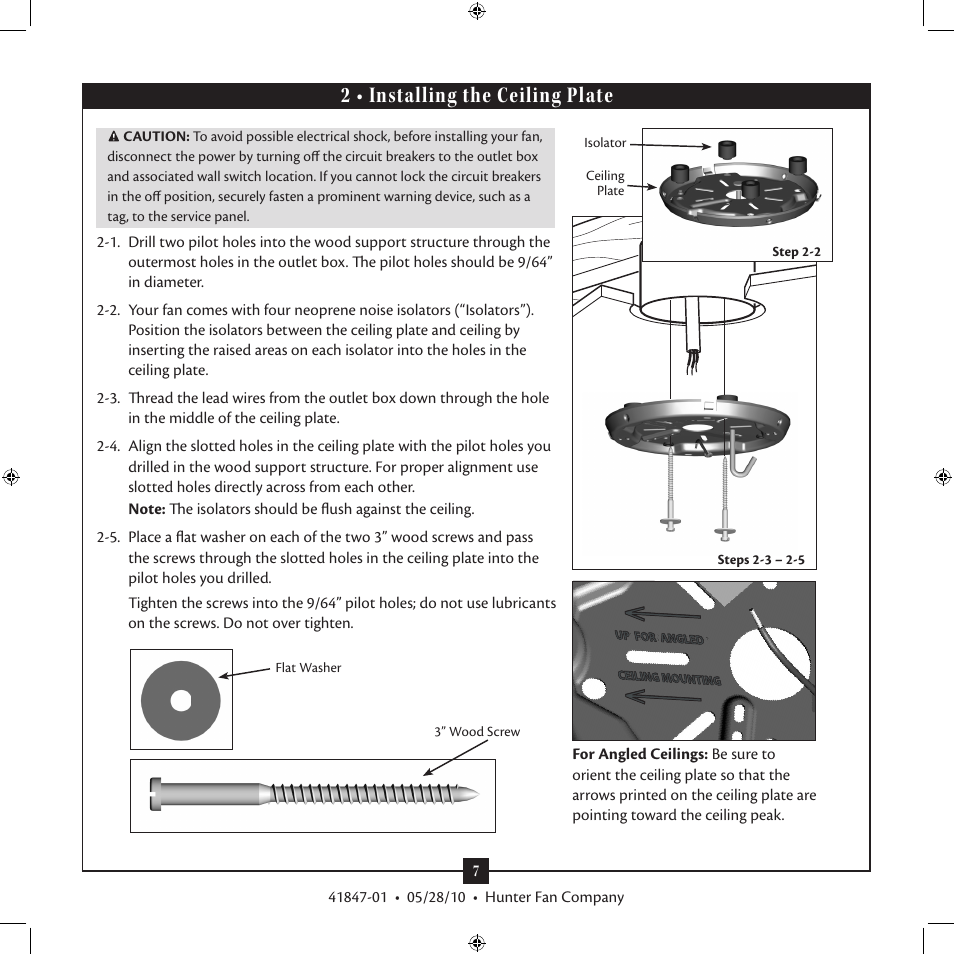 2 • installing the ceiling plate | Hunter Fan TypeB User Manual | Page 7 / 17