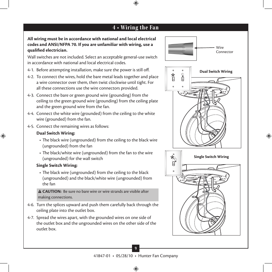 4 • wiring the fan | Hunter Fan TypeB User Manual | Page 9 / 17