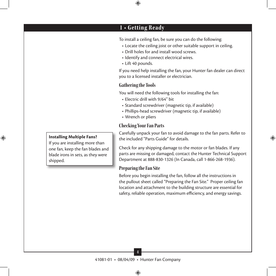 1 • getting ready | Hunter Fan 41081-01 User Manual | Page 4 / 12