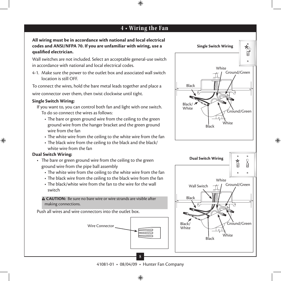 4 • wiring the fan | Hunter Fan 41081-01 User Manual | Page 8 / 12