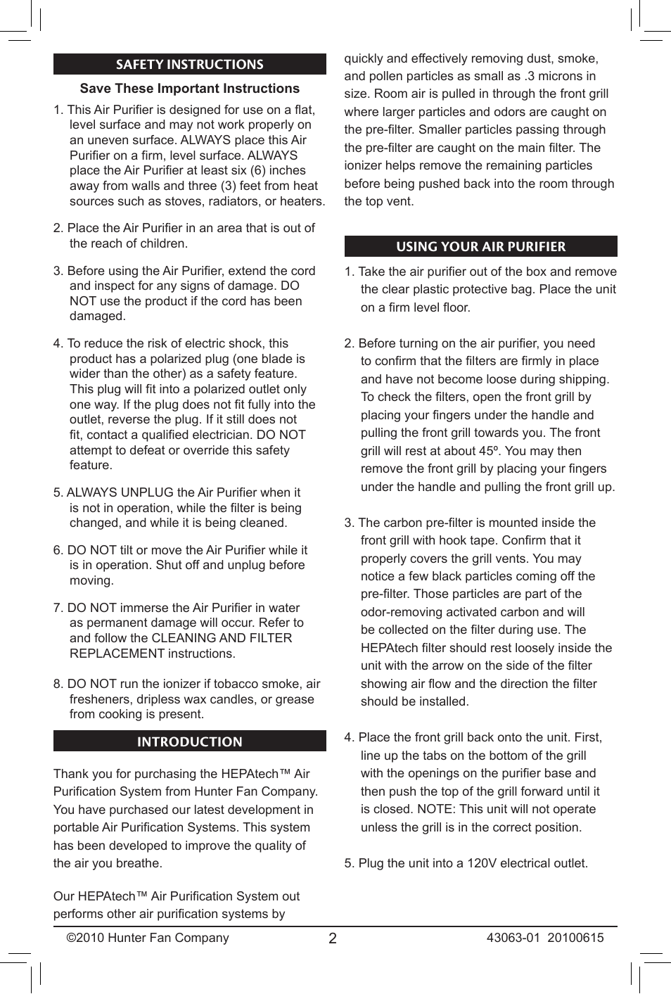 Hunter Fan 30180 User Manual | Page 2 / 6