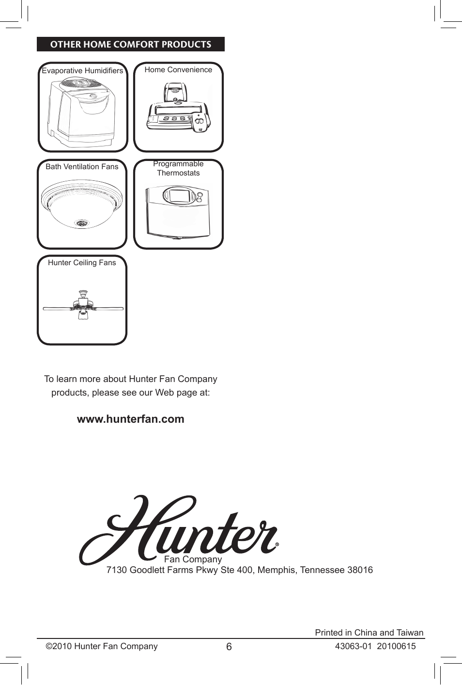 Hunter Fan 30180 User Manual | Page 6 / 6