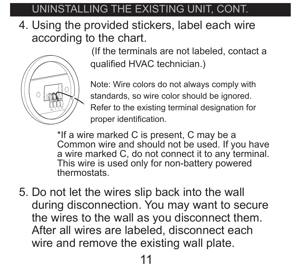 Uninstalling the existing unit, cont | Hunter Fan 40135 User Manual | Page 11 / 30