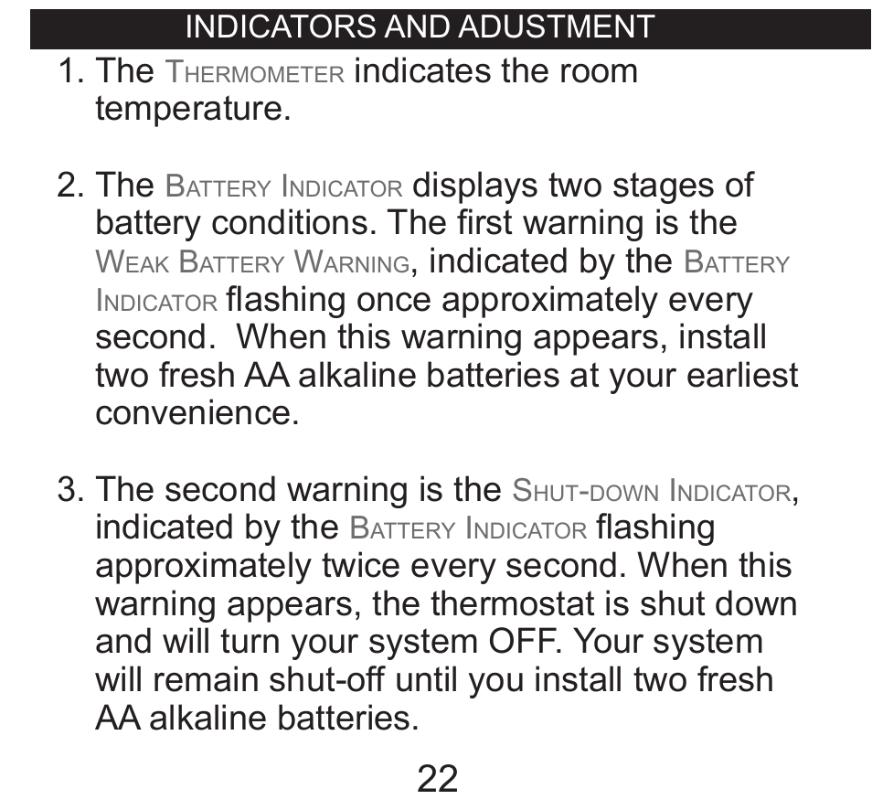 Indicators & adjustments, Indicates the room temperature. 2. the, Indicated by the | Hunter Fan 40135 User Manual | Page 22 / 30