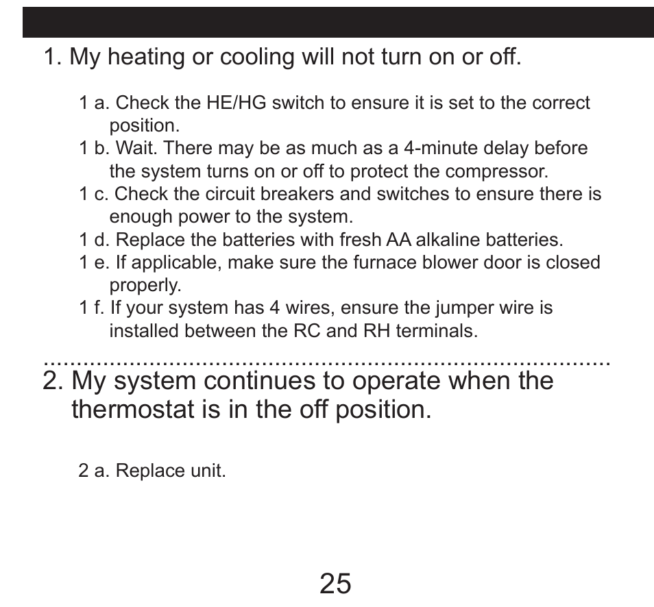 Troubleshooting, My heating or cooling will not turn on or off | Hunter Fan 40135 User Manual | Page 25 / 30