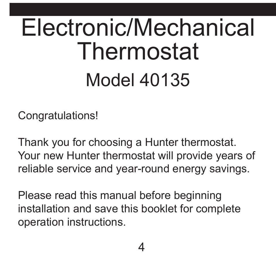 Electronic/mechanical thermostat | Hunter Fan 40135 User Manual | Page 4 / 30