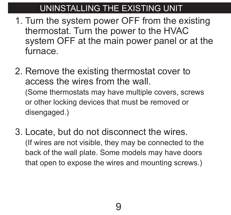 Uninstalling the existing unit | Hunter Fan 40135 User Manual | Page 9 / 30
