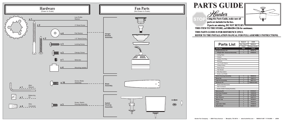 Hunter Fan 20490 User Manual | 2 pages