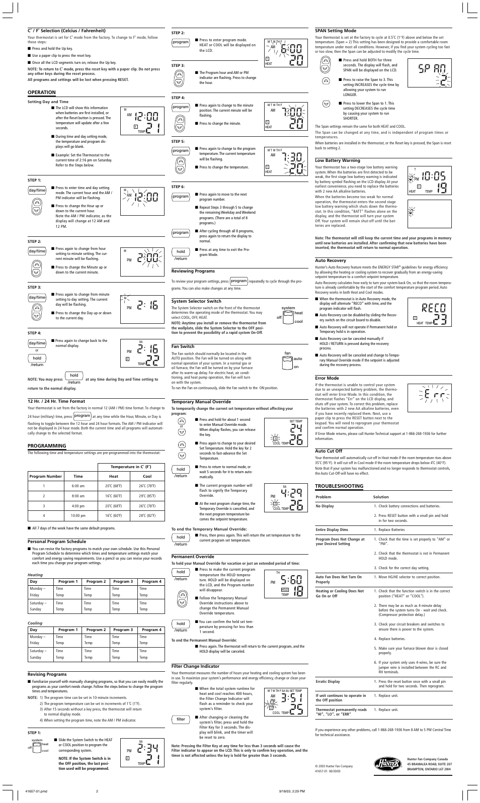 Hunter Fan 47110A User Manual | Page 2 / 2
