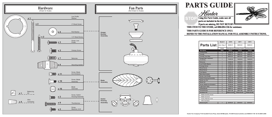 Hunter Fan 23970 User Manual | 2 pages