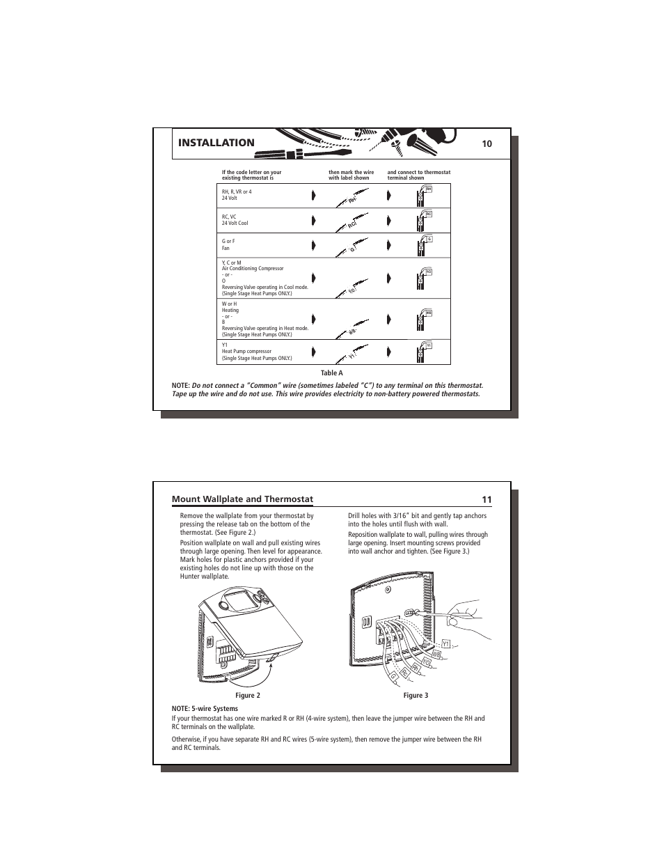 Installation, Mount wallplate and thermostat | Hunter Fan 47350A User Manual | Page 6 / 23