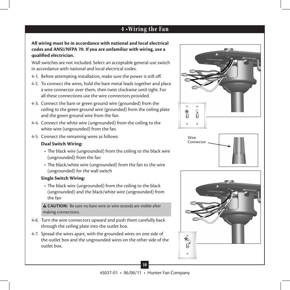 4 •wiring the fan | Hunter Fan Type User Manual | Page 10 / 16