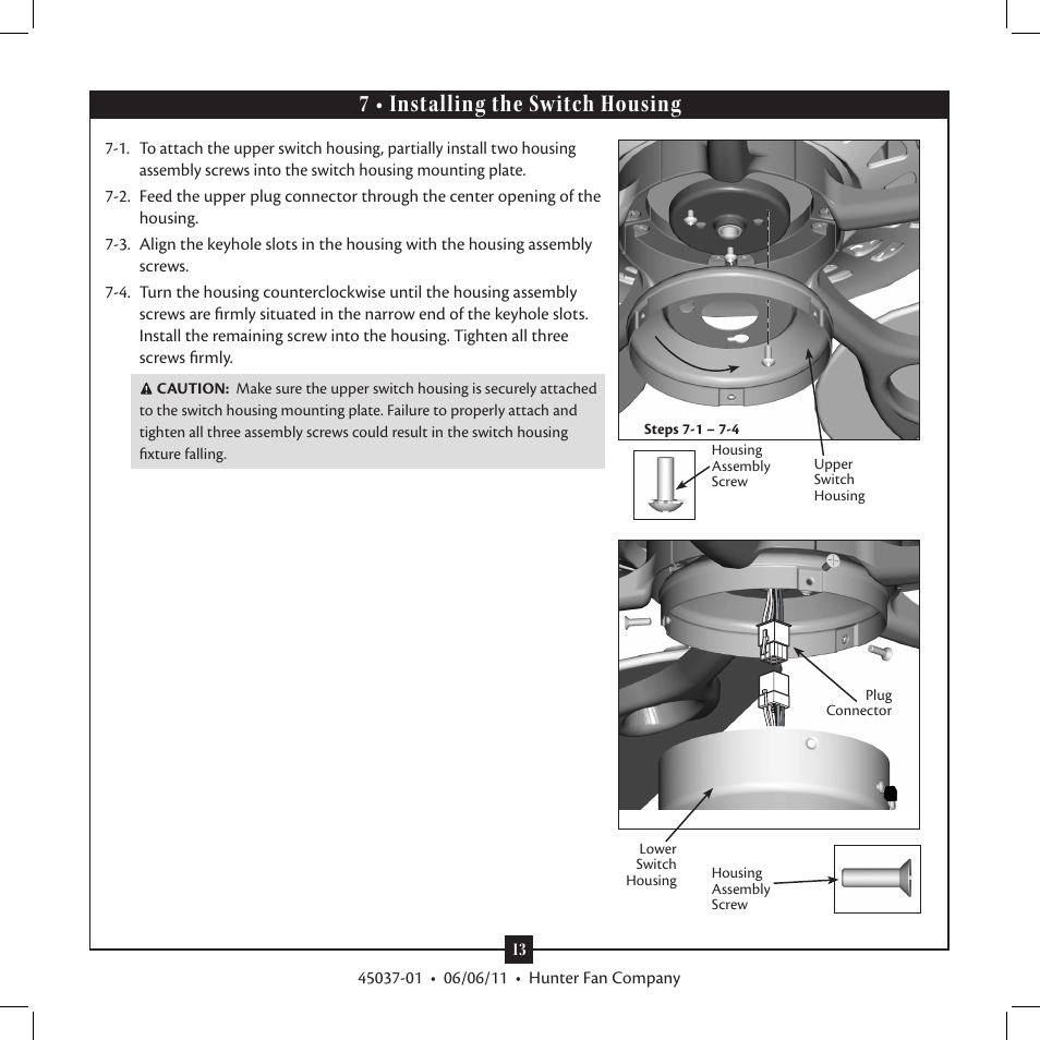 7 • installing the switch housing | Hunter Fan Type User Manual | Page 13 / 16