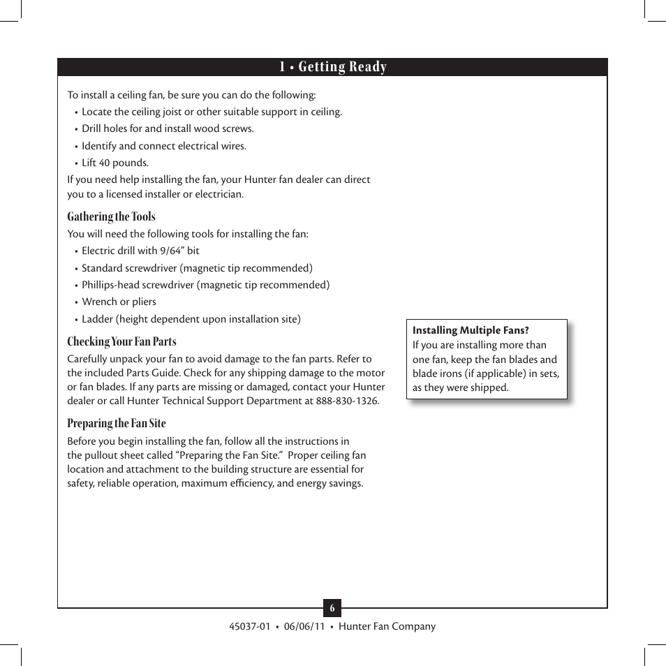 1 • getting ready | Hunter Fan Type User Manual | Page 6 / 16