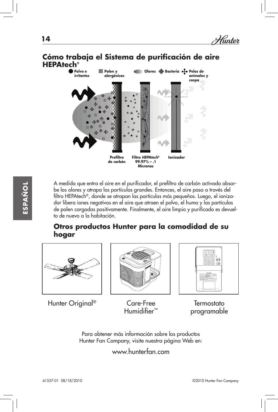 Termostato programable care-free humidifier | Hunter Fan HEPATECH 30057A User Manual | Page 14 / 24