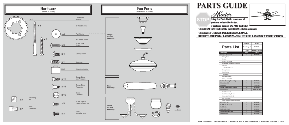 Hunter Fan 21325 User Manual | 2 pages