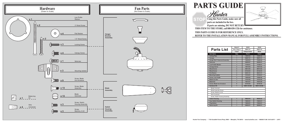 Hunter Fan 20400 User Manual | 2 pages