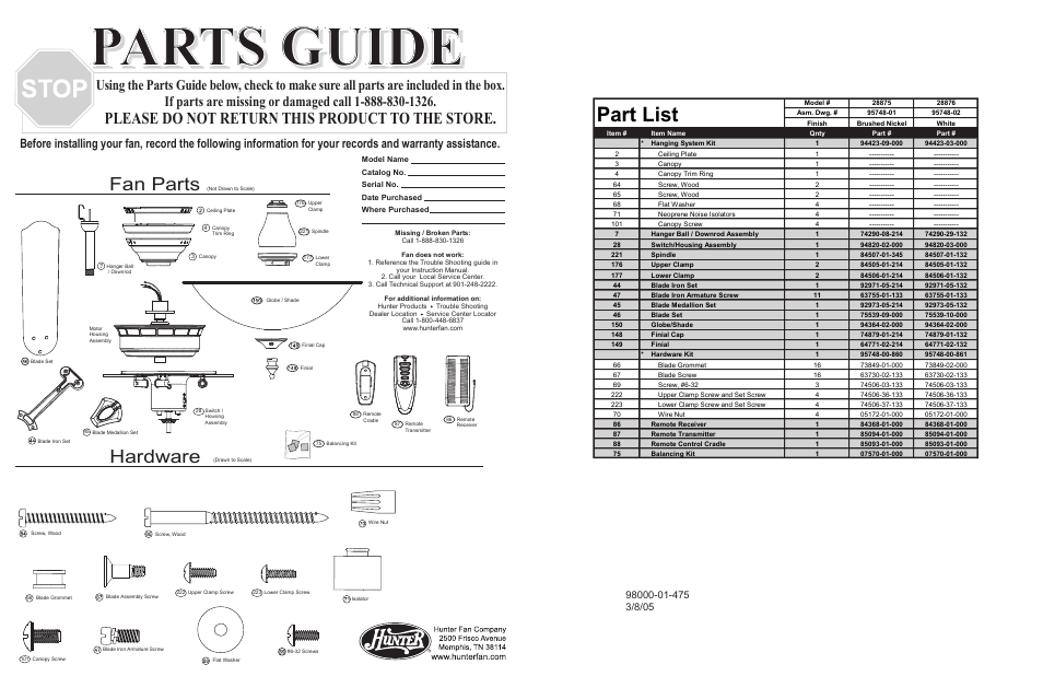 Hunter Fan 28875 User Manual | 4 pages