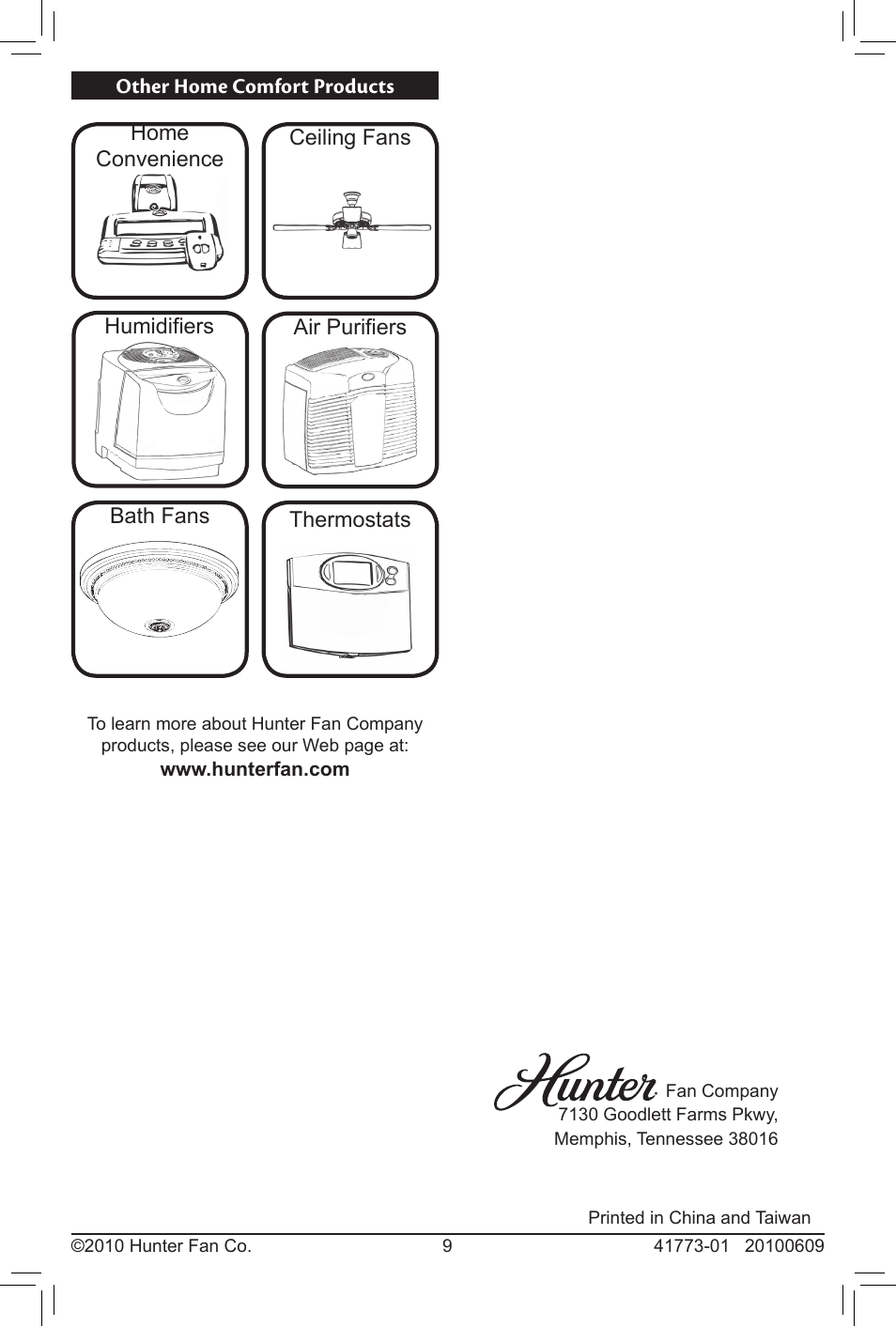 Hunter Fan HEPATECH 30379 User Manual | Page 9 / 9