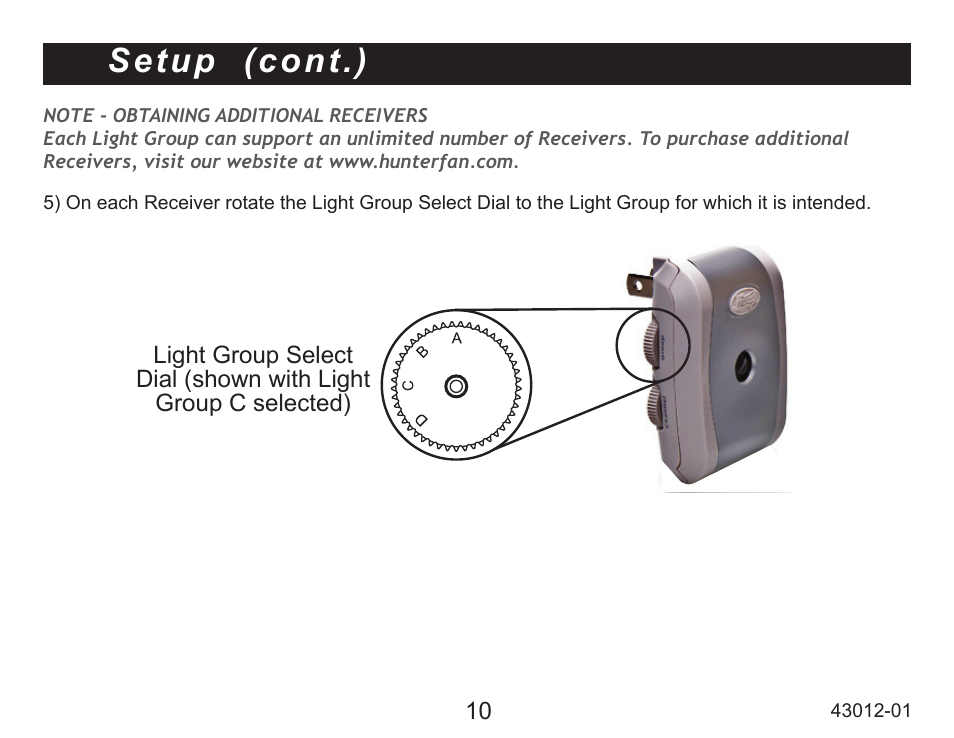 Setup (cont.) | Hunter Fan 45051 User Manual | Page 10 / 73