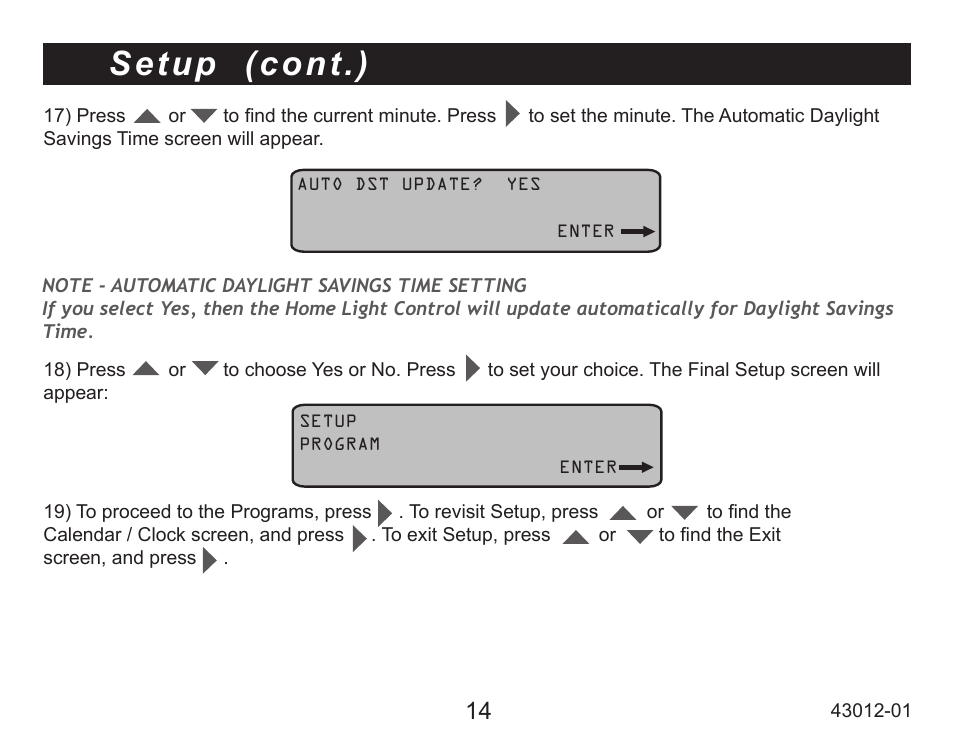 Setup (cont.) | Hunter Fan 45051 User Manual | Page 14 / 73