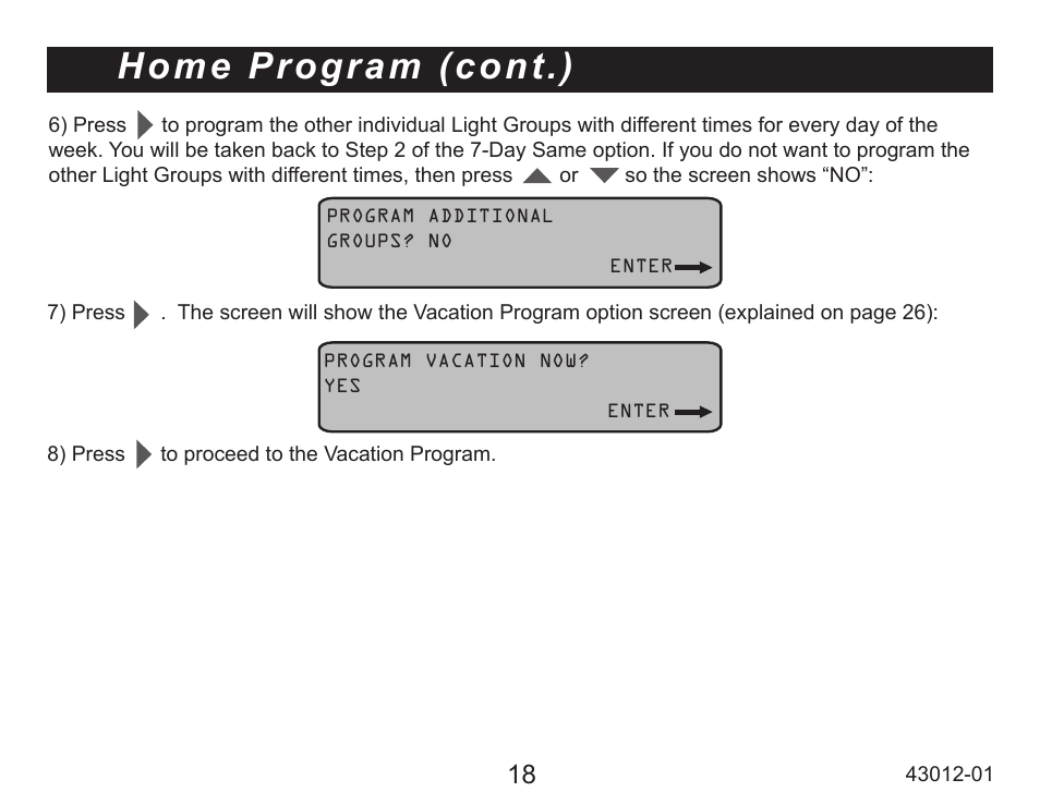 Home program (cont.) | Hunter Fan 45051 User Manual | Page 18 / 73