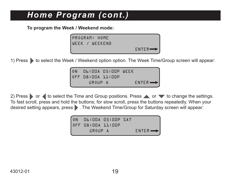 Home program (cont.) | Hunter Fan 45051 User Manual | Page 19 / 73