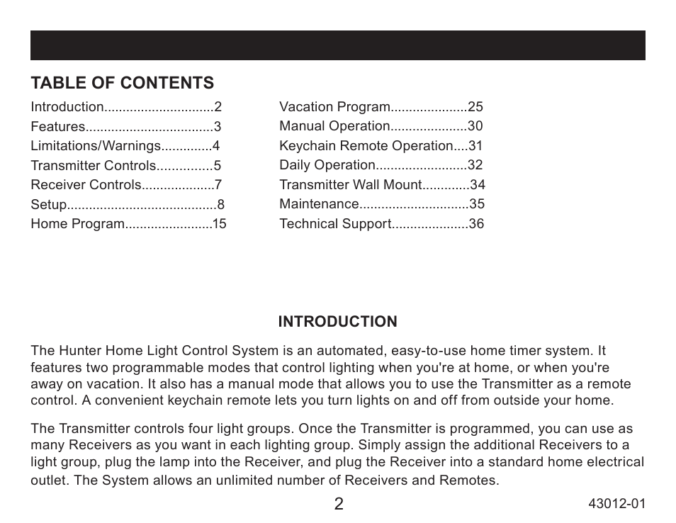 Hunter Fan 45051 User Manual | Page 2 / 73