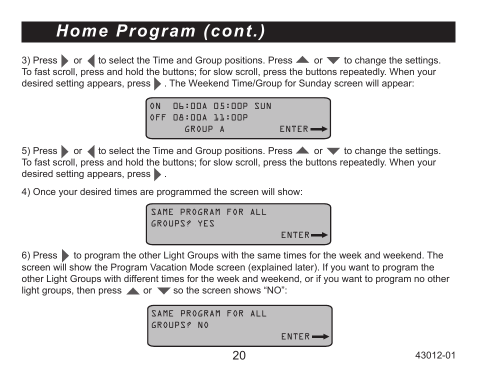 Home program (cont.) | Hunter Fan 45051 User Manual | Page 20 / 73