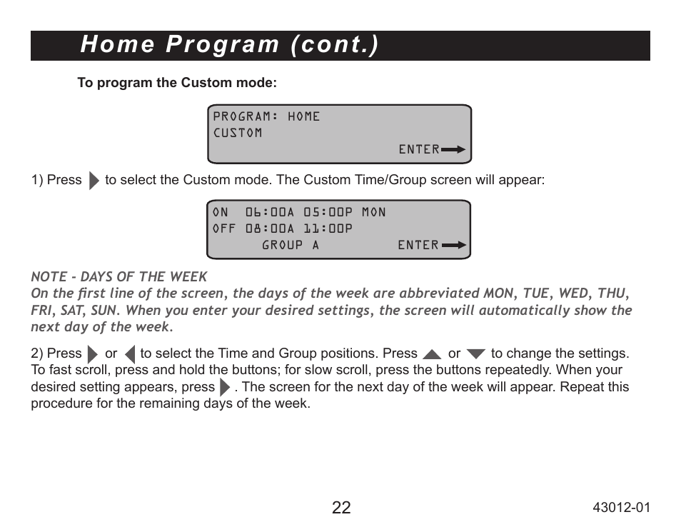 Home program (cont.) | Hunter Fan 45051 User Manual | Page 22 / 73