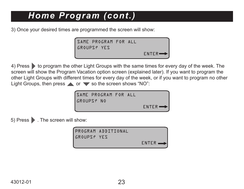 Home program (cont.) | Hunter Fan 45051 User Manual | Page 23 / 73